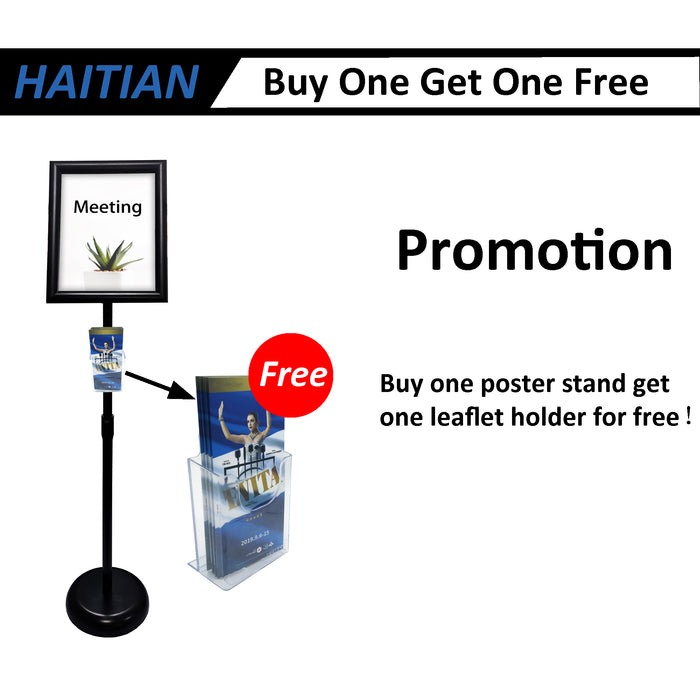 Pedestal Sign Stand Fits for A4 size Poster, Heavy Square Metal Base, Color Silver