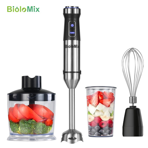 4-in-1 Stainless Steel 1100W Immersion Hand Stick Blender Mixer Vegetable Meat Grinder 500ml Chopper Whisk 800ml Smoothie Cup