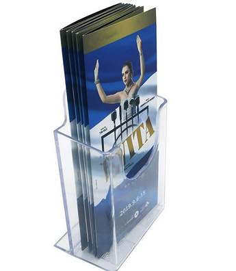 HAITIAN 4x9 Brochure Holder Stand for 4" Wide Leaflets and Trifold Pamphlets, Multiple Use on Table Top/Wall/Poster Stand, 3mm Thick Clear Plastic, Solid and Steady