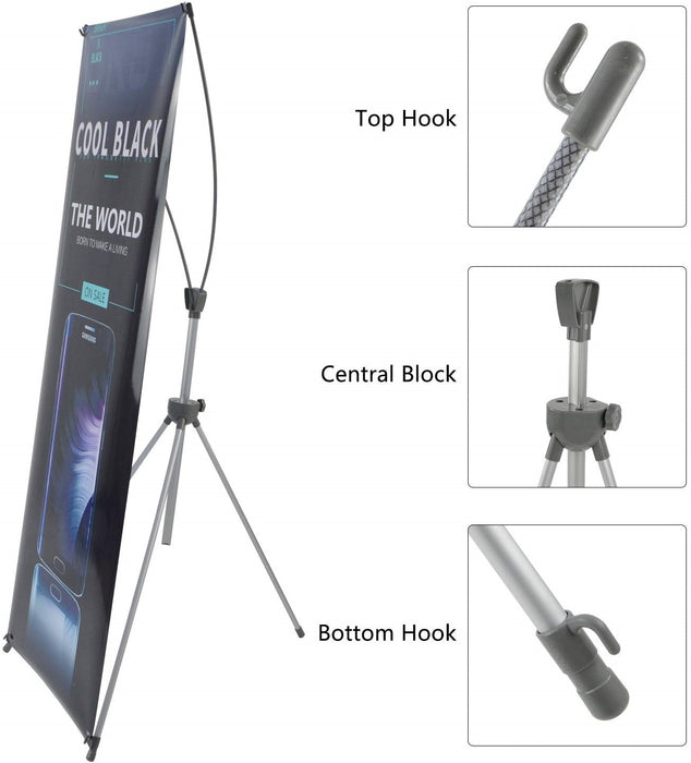 Reinforced Block Adjustable Tripod X Banner Stand, 23 x 63 to 31 x 71 Inch for Trade Show Exhibition，with Portable Travel Bag
