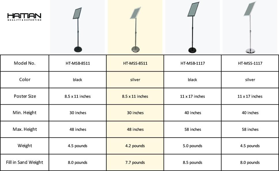 Sign Stand Fits for 8.5x11 Inches Poster, Round Metal Base, Color Silver