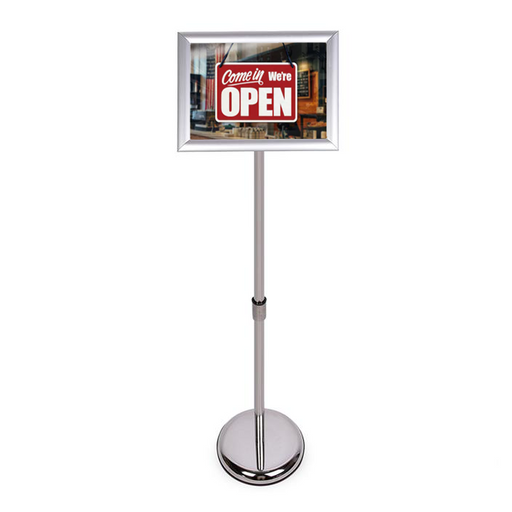 Sign Stand Fits for 8.5x11 Inches Poster, Round Metal Base, Color Silver