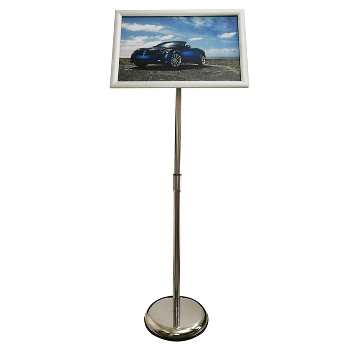 Sign Stand Fits for 11x17 Inches Poster, Round Metal Base, Color Silver
