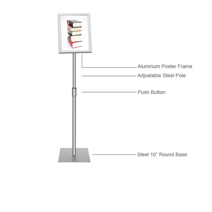Pedestal Sign Stand Fits for A4 size Poster, Heavy Square Metal Base, Color Silver