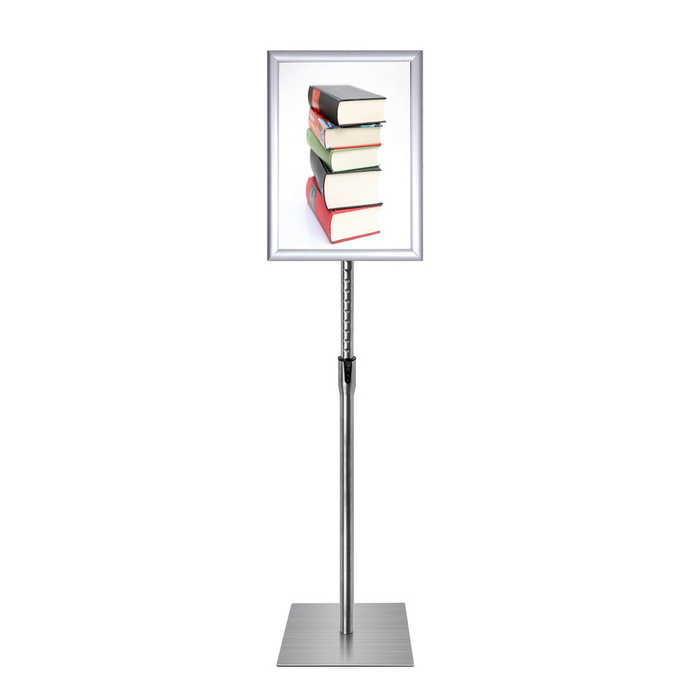 Pedestal Sign Stand Fits for A4 size Poster, Heavy Square Metal Base, Color Silver