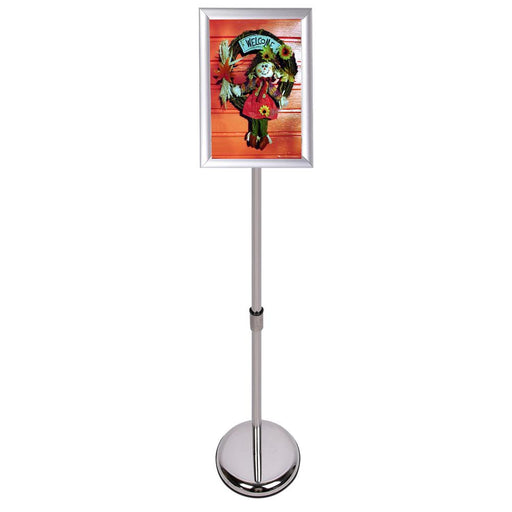 Sign Stand Fits for A4 Size Poster, Round Metal Base, Color Silver