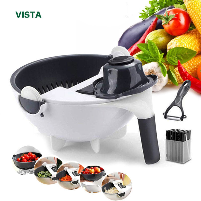 Rebanador de mandolina 9 en 1, cortador de verduras, pelador de zanahorias, rallador de cebolla con colador cocina, accesorios, cortador de verduras